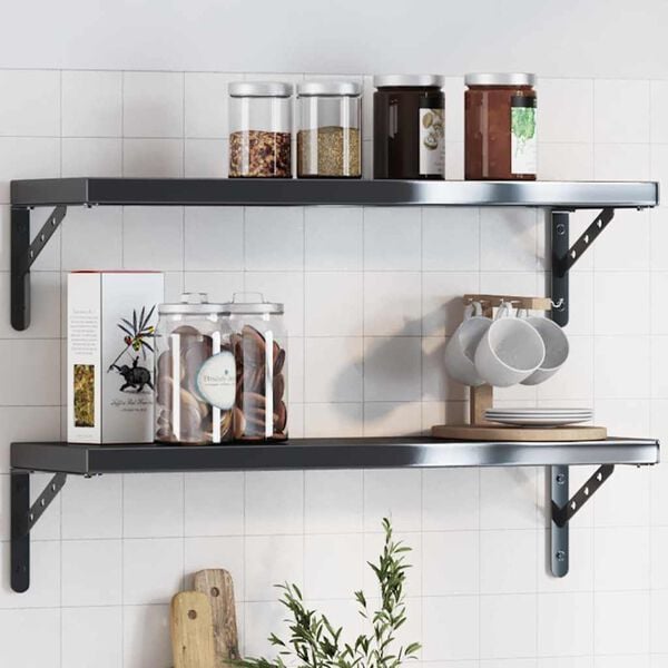 vidaXL hyldebeslag 4 stk. 23,5x2,5x15,5 cm rustfrit st&aring;l sort