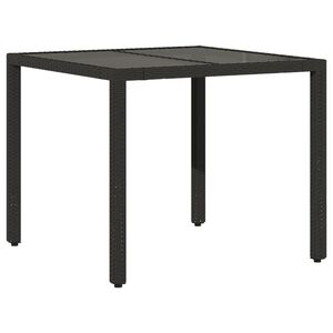vidaXL havebord med glastop 90x90x75 cm polyrattan sort