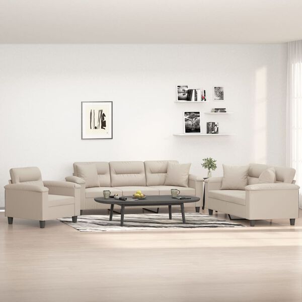 vidaXL sofas&aelig;t 3 dele med puder mikrofiberstof cremefarvet