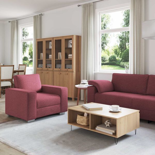 vidaXL Sofa 3 pcs Vindrød Linned-blandet stof