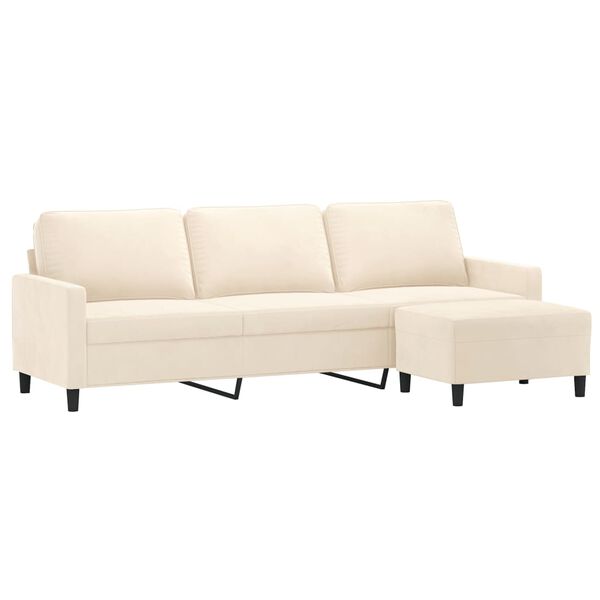 vidaXL 3-personers sofa med fodskammel 210 cm velour cremefarvet