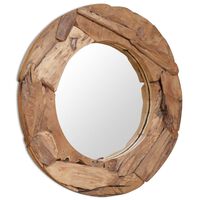 vidaXL dekorativt spejl i teak 80 cm rundt