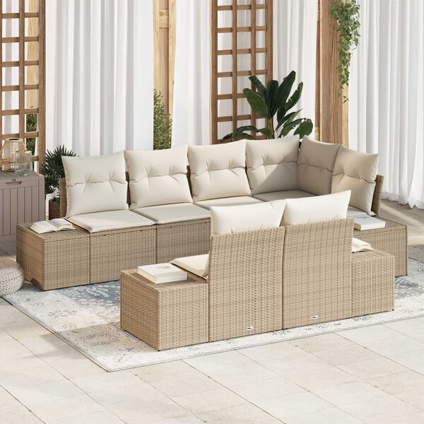 vidaXL Havesofa S&aelig;t med pude 7 pcs Beige og creme polyrattan
