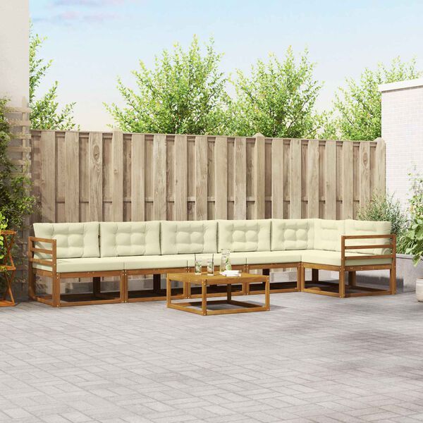 vidaXL Udend&oslash;rs sofagruppe med pude 7 pcs Naturlig og Fl&oslash;de