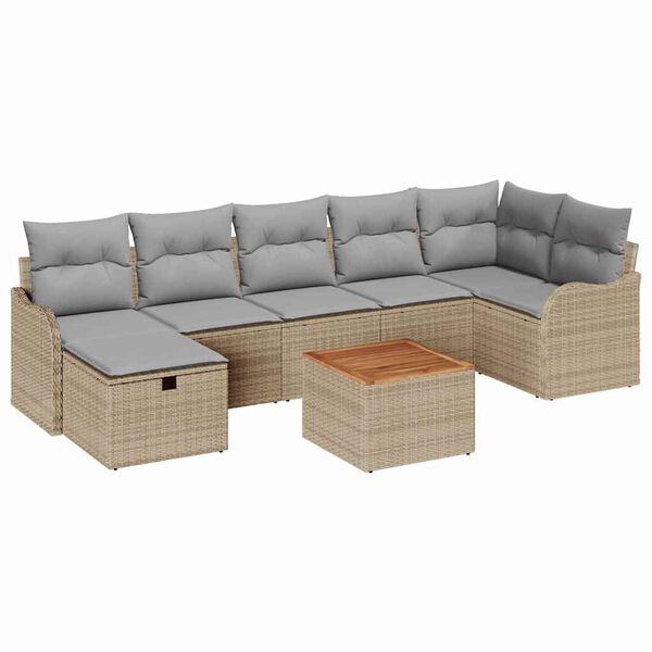 vidaXL Havesofa S&aelig;t med pude med opbevaring 8 pcs Beige Poly rattan