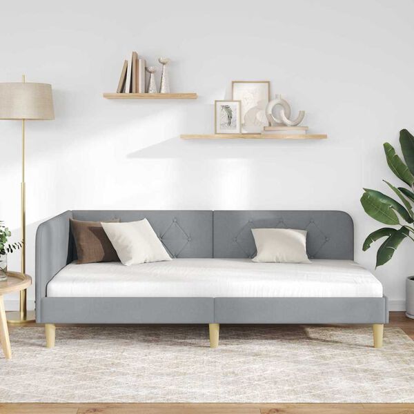 vidaXL Hj&oslash;rnesengramme med hovedg&aelig;rde Lysegr&aring; 90 x 190 cm Stof