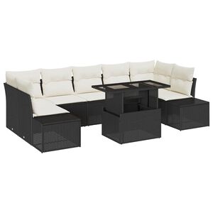 vidaXL Sofa S&aelig;t med pude 8 pcs Sort og Cream polyrattan
