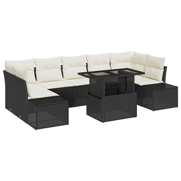 vidaXL Sofa S&aelig;t med pude 8 pcs Sort og Cream polyrattan