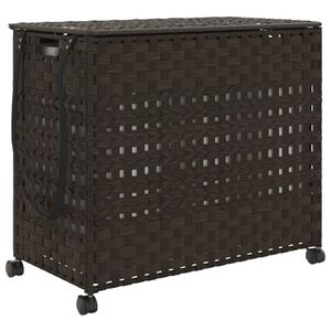 vidaXL vasketøjskurv med hjul 66x35x60 cm rattan mørkebrun