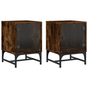 vidaXL sengeborde 2 stk. med glasl&aring;ger 35x37x50 cm r&oslash;get egetr&aelig;sfarve