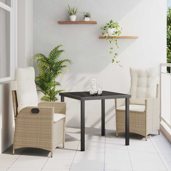 vidaXL Have Spisebordss&aelig;t med pude 3 pcs Beige polyrattan