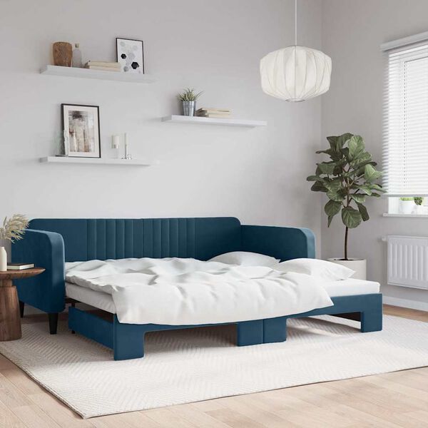 vidaXL daybed med udtr&aelig;k 100x200 cm velour bl&aring;