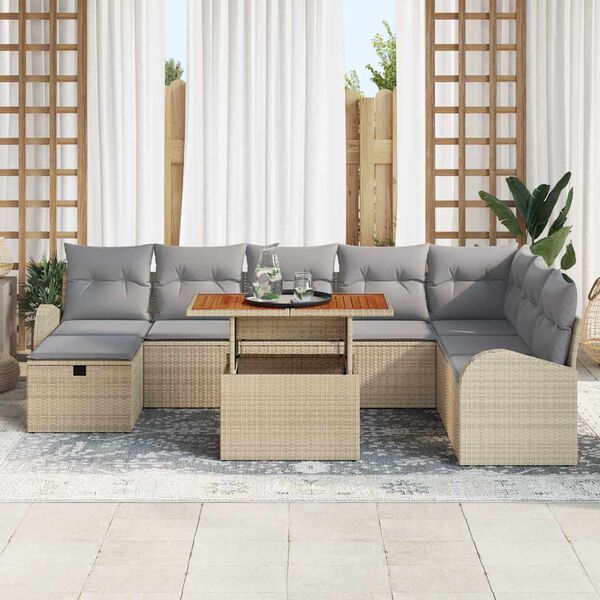 vidaXL Havesofa S&aelig;t 9 pcs Beige polyrattan
