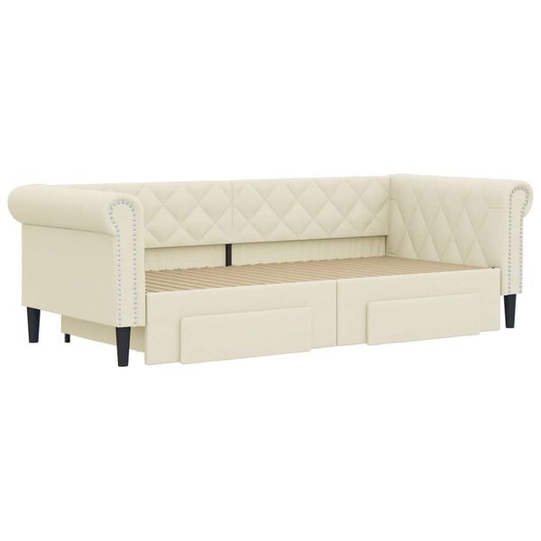 vidaXL daybed med udtræk og skuffer 90x200 cm kunstlæder cremefarvet