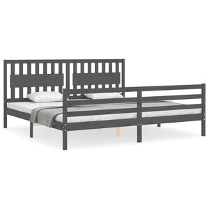 vidaXL sengeramme med sengegavl 200x200 cm massivt tr&aelig; gr&aring;