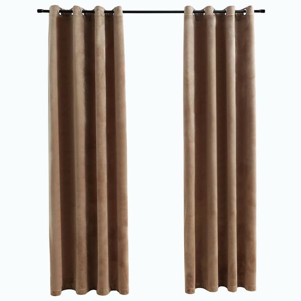 vidaXL mørklægningsgardiner 2 stk. med ringe 140 x 225 cm fløjl beige