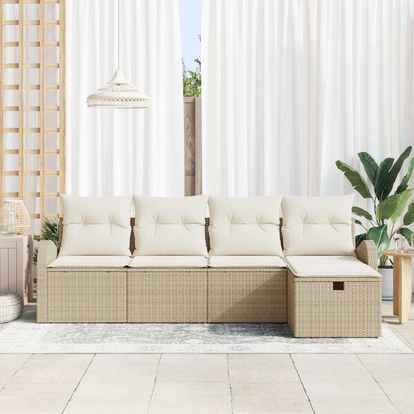 vidaXL Havesofa S&aelig;t med pude med opbevaring 5 pcs Beige Poly rattan