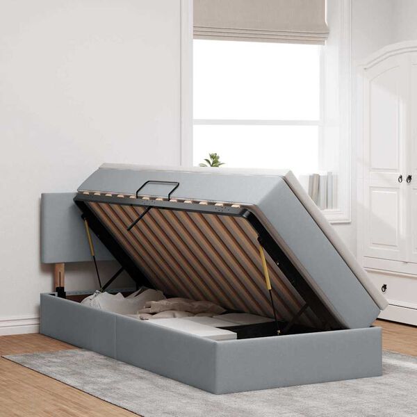 vidaXL Seng med opbevaring og madras med madras Lysegr&aring; 90 x 200 cm