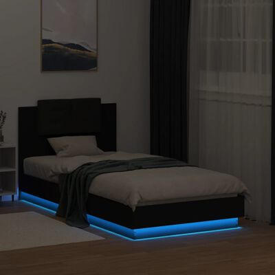 vidaXL sengeramme med sengegavl og LED-lys 75x190 cm sort