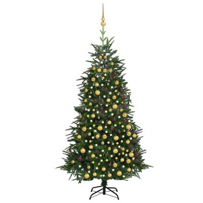 vidaXL kunstigt juletræ med LED-lys og kuglesæt 240 cm PVC grøn
