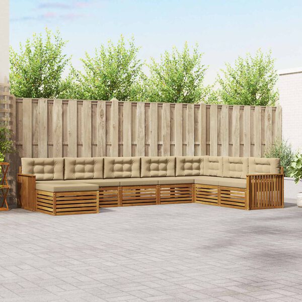 vidaXL Sofas&aelig;t med pude 8 pcs Naturlig og Beige Massivt Akacietr&aelig;