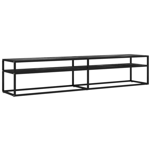 vidaXL tv-bord 200x40x40,5 cm hærdet glas marmoreffekt sort