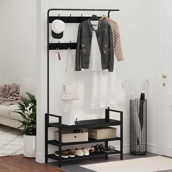 vidaXL Jakkeholder med hylde Sort eg 95 x 34 x 184 cm Konstrueret tr&aelig;