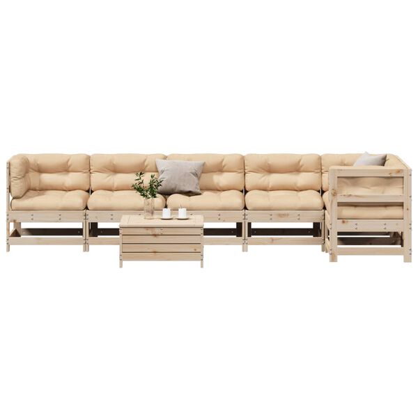 vidaXL lounges&aelig;t til haven 7 dele med hynder massivt fyrretr&aelig;