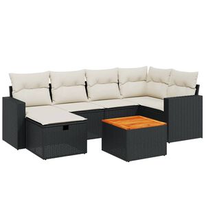 vidaXL sofas&aelig;t til haven 7 dele med hynder polyrattan sort
