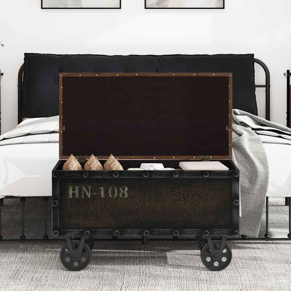 vidaXL opbevaringsb&aelig;nk 80,5x41x50 cm massivt tr&aelig; og kunstl&aelig;der