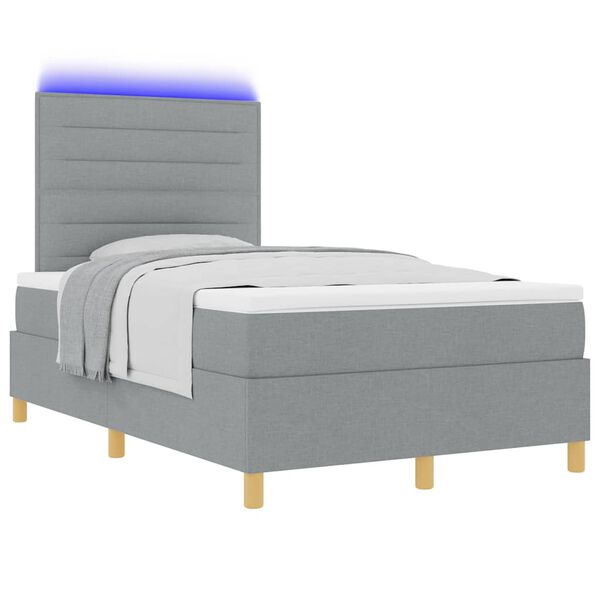 vidaXL LED Box Spring Bed med madras Lysegr&aring; 120 x 200 cm Stof
