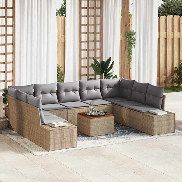 vidaXL Havesofa S&aelig;t med pude 10 pcs Beige polyrattan