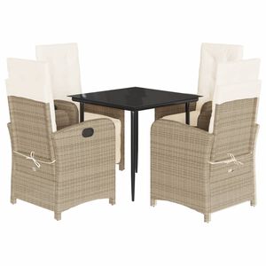 vidaXL spisebordss&aelig;t til haven 5 dele med hynder polyrattan beige