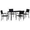 vidaXL Have Spisebordss&aelig;t med pude 5 pcs Sort polyrattan