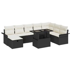 vidaXL Havesofa S&aelig;t med pude med opbevaring 9 pcs Sort Poly rattan