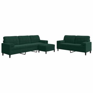 vidaXL sofas&aelig;t 3 dele med hynder og bolsterpuder velour m&oslash;rkegr&oslash;n