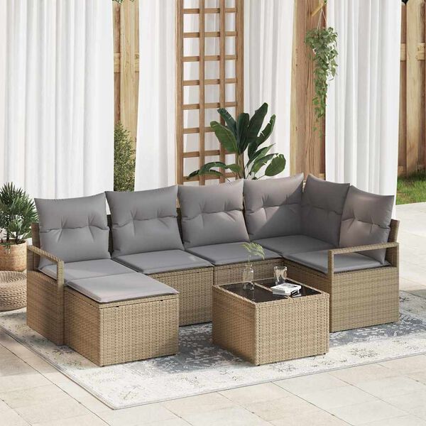 vidaXL Sofa S&aelig;t med pude 7 pcs Beige polyrattan