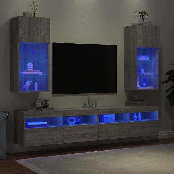 vidaXL tv-borde 2 stk. med LED-lys 40,5x30x90 cm gr&aring; sonoma-eg