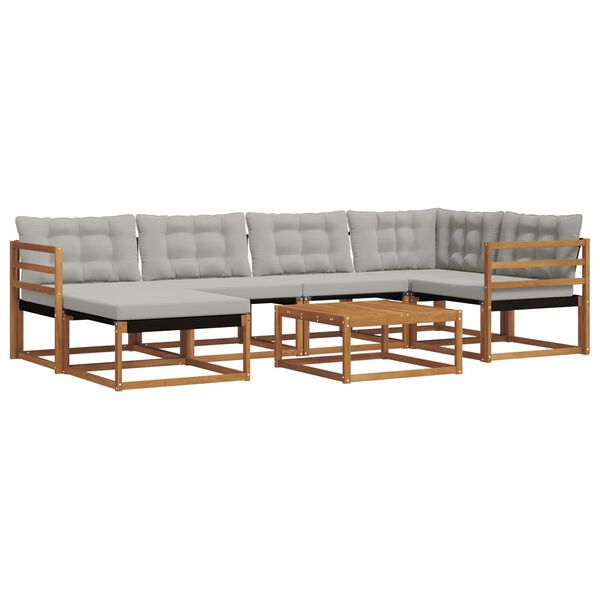 vidaXL Udend&oslash;rs sofagruppe 7 pcs Naturlig og Lys Gr&aring; Massivt Akacietr&aelig;