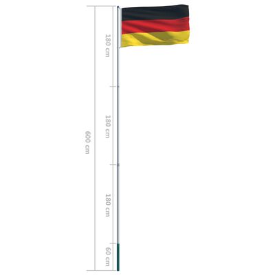 vidaXL tysk flag og flagstang 6 m aluminium