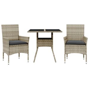 vidaXL spisebordss&aelig;t til haven 3 dele med hynder polyrattan og glas