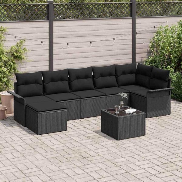 vidaXL Havesofa S&aelig;t med opbevaring 8 pcs Sort polyrattan