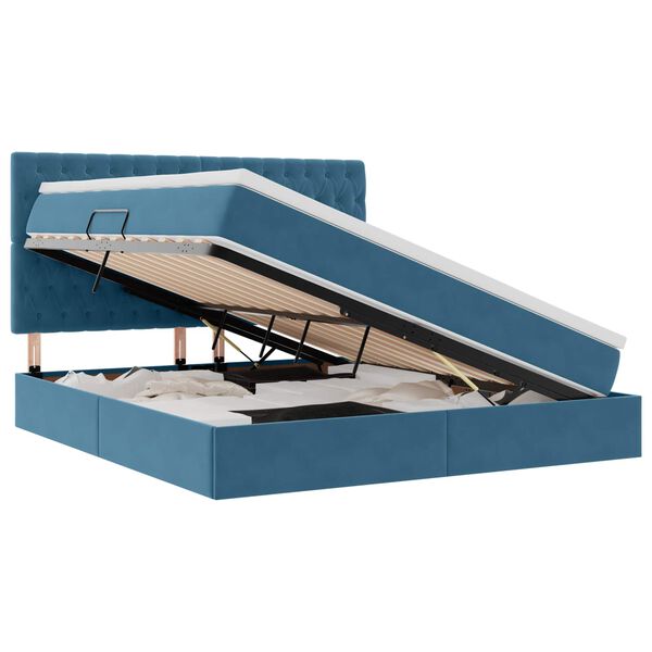 vidaXL Seng med opbevaring og LED med LED M&oslash;rk bl&aring; 160 x 200 cm Fl&oslash;jl