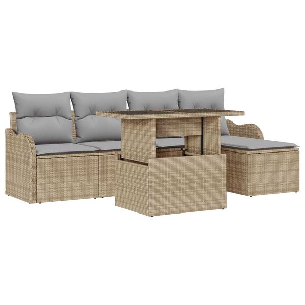 vidaXL Havesofa S&aelig;t med pude 6 pcs Beige Poly Rattan