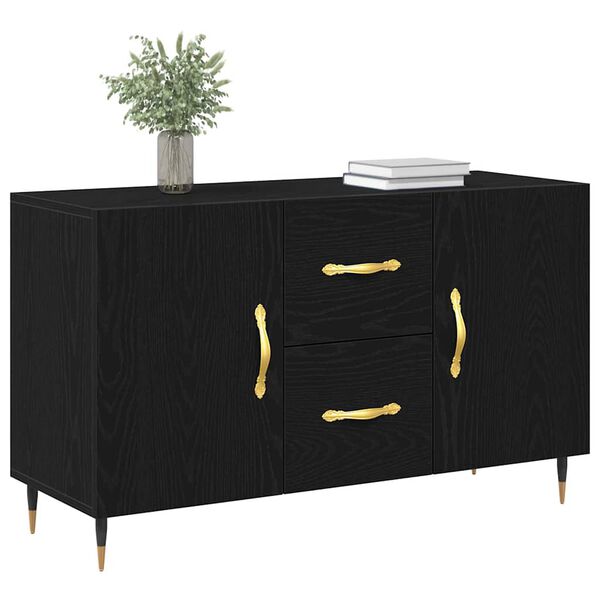 vidaXL Sideboard med skuffe Sort eg 100 x 36 x 60 cm Konstrueret træ