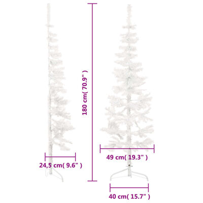 vidaXL kunstigt halvt juletræ med juletræsfod 180 cm smalt hvid