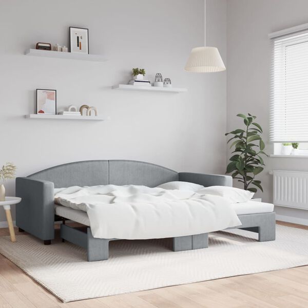 vidaXL daybed med udtr&aelig;k 90x190 cm stof lysegr&aring;