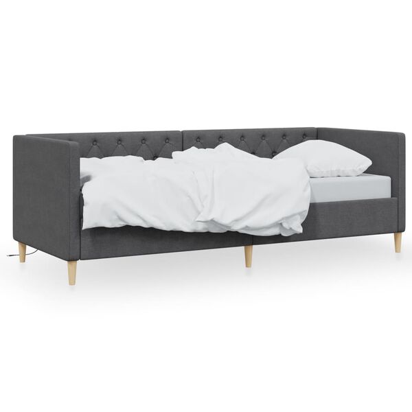 vidaXL daybed med USB 90x200 cm stof m&oslash;rkegr&aring;