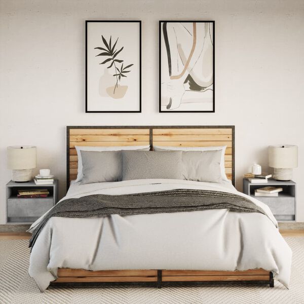 vidaXL v&aelig;gh&aelig;ngte sengeborde 2 stk. med LED-lys betongr&aring;