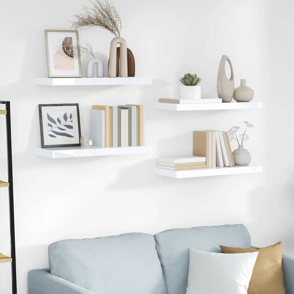 vidaXL v&aelig;ghylder 4 stk. 60x23,5x3,8 cm MDF hvid h&oslash;jglans